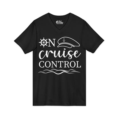 On Cruise Control Shirt - Nautical Captain Hat and Ship Wheel Design V-Neck - View 3 - Best Cruise Shirts