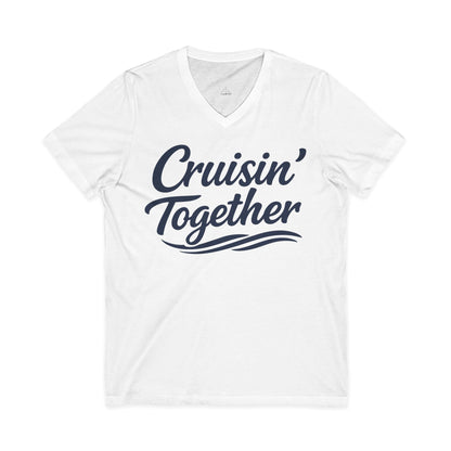 Cruisin Together Group Unity Shirt with Bold Script and Wave Design V-Neck - View 2 - Best Cruise Shirts