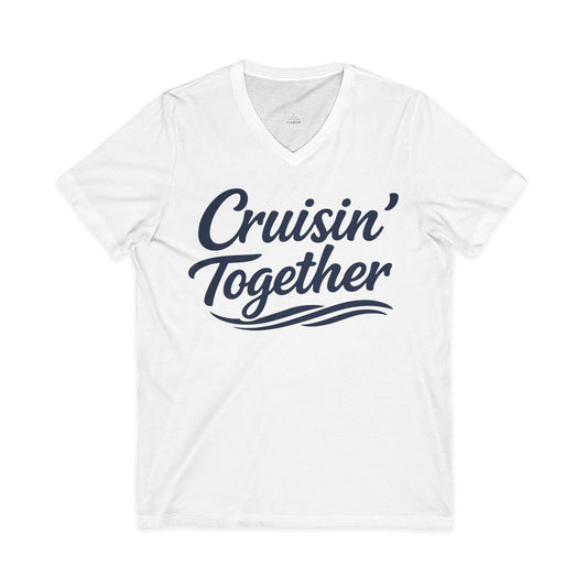 Cruisin Together Group Unity Shirt with Bold Script and Wave Design V-Neck - View 2 - Best Cruise Shirts