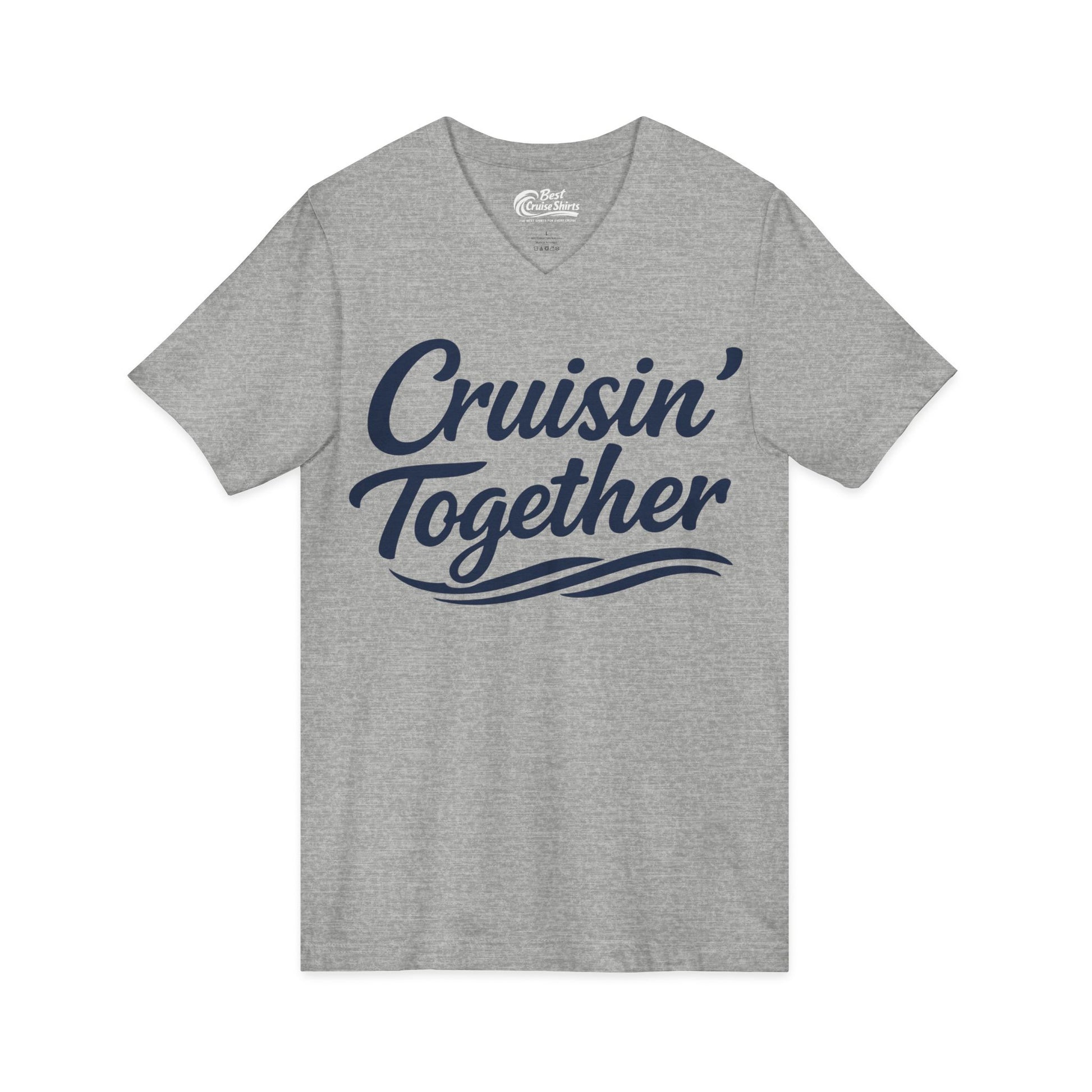 Cruisin Together Group Unity Shirt with Bold Script and Wave Design V-Neck - View 14 - Best Cruise Shirts