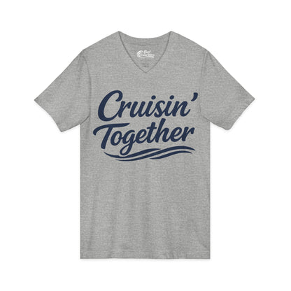 Cruisin Together Group Unity Shirt with Bold Script and Wave Design V-Neck - View 14 - Best Cruise Shirts