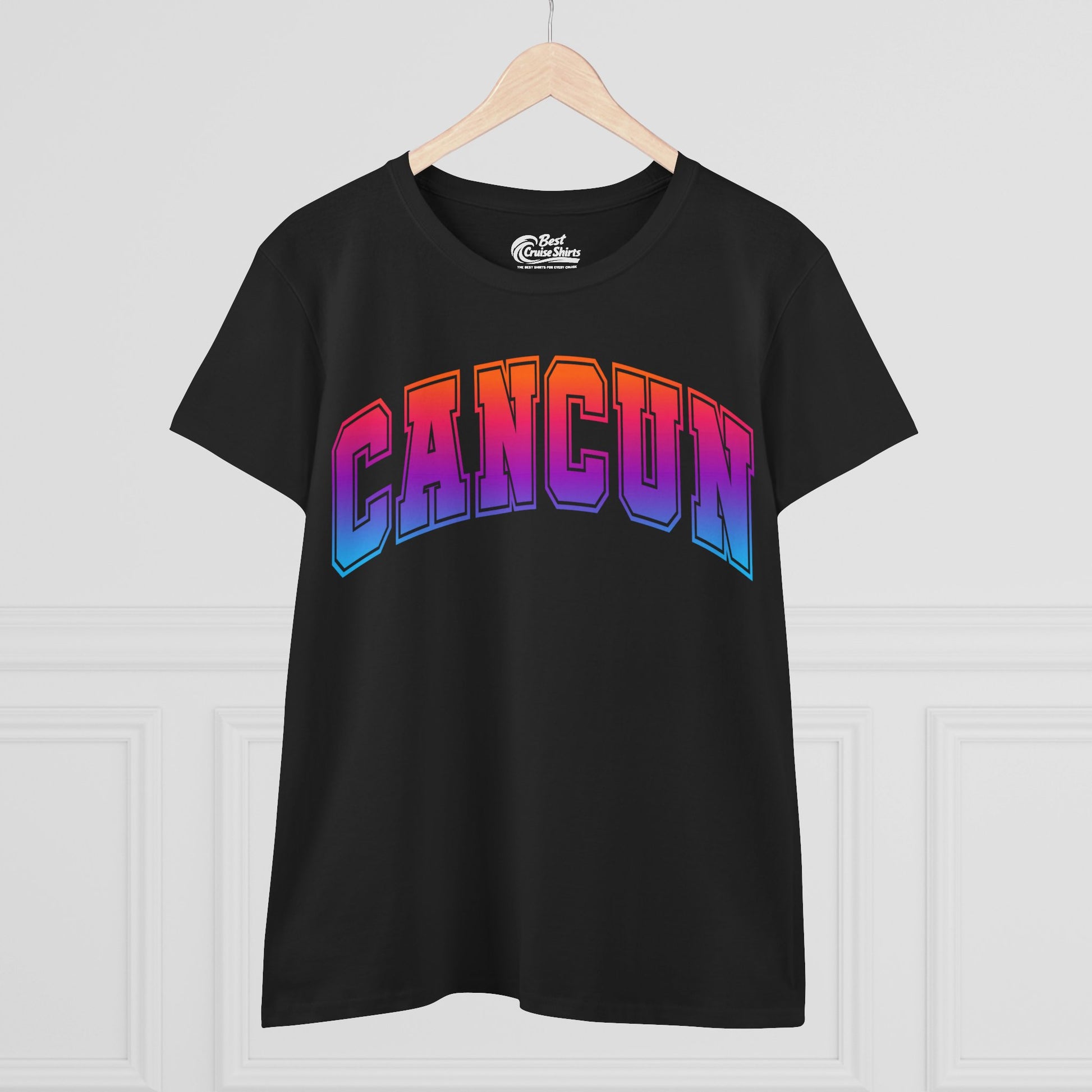 Cancun Mexico Bold Collegiate Style Shirt - Colorful Gradient Spring Break Ladies Tee - View 3 - Best Cruise Shirts