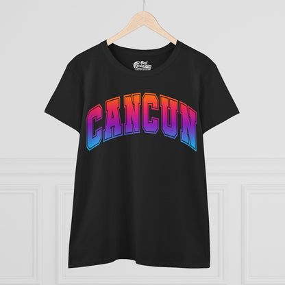 Cancun Mexico Bold Collegiate Style Shirt - Colorful Gradient Spring Break Ladies Tee - View 3 - Best Cruise Shirts