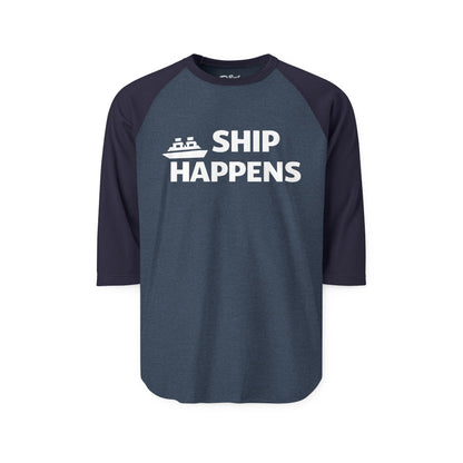 Ship Happens Funny Cruise Shirt With Bold Graphic Ship Pun Design 3/4 Sleeve - Best Cruise Shirts