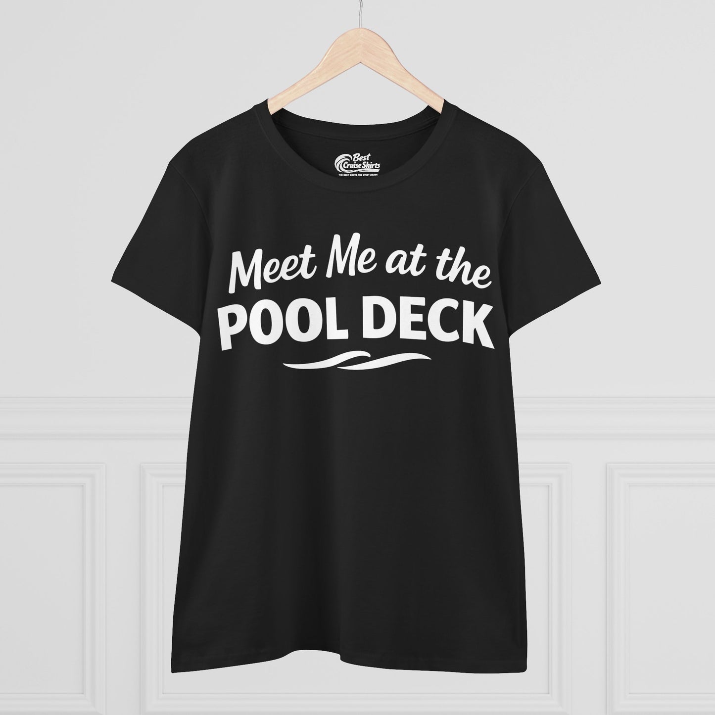Meet Me At The Pool Deck Bold Fun Poolside Water Wave Shirt Ladies Tee - View 3 - Best Cruise Shirts