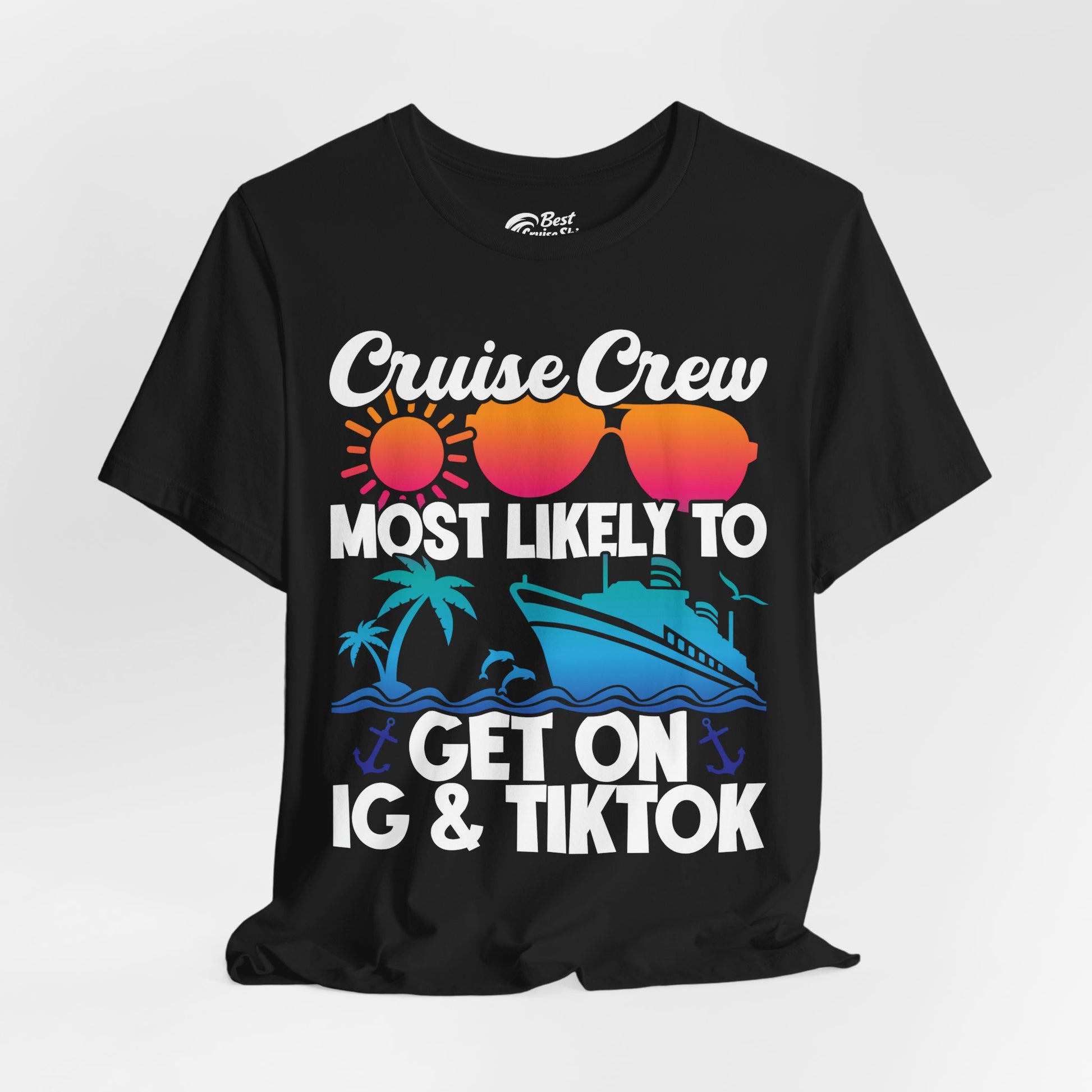 Cruise Crew Most Likely to Get On IG TikTok Retro Ship Shirt Premium Tee - View 4 - Best Cruise Shirts