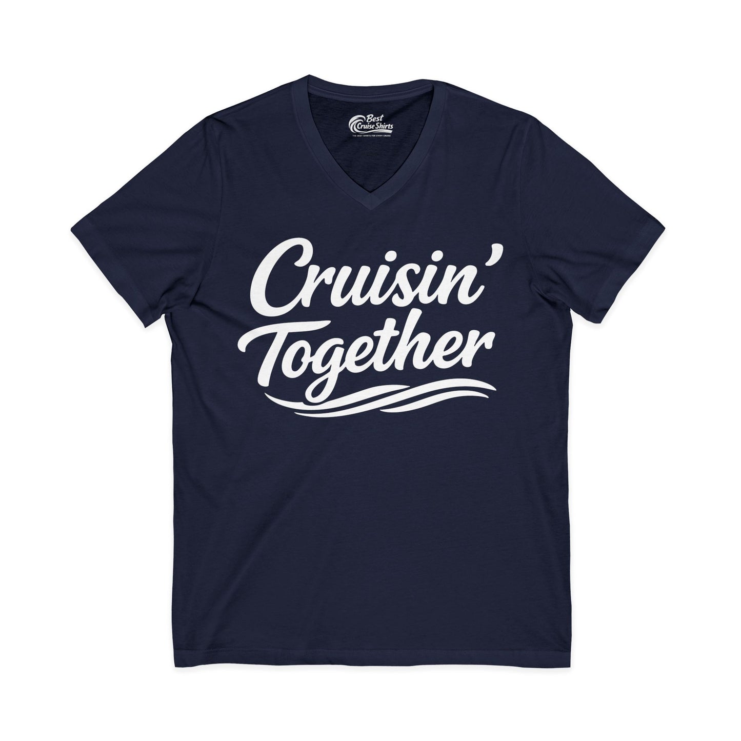 Cruisin Together Group Unity Shirt with Bold Script and Wave Design V-Neck - Best Cruise Shirts