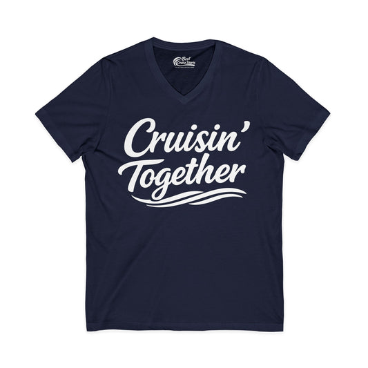 Cruisin Together Group Unity Shirt with Bold Script and Wave Design V-Neck - Best Cruise Shirts