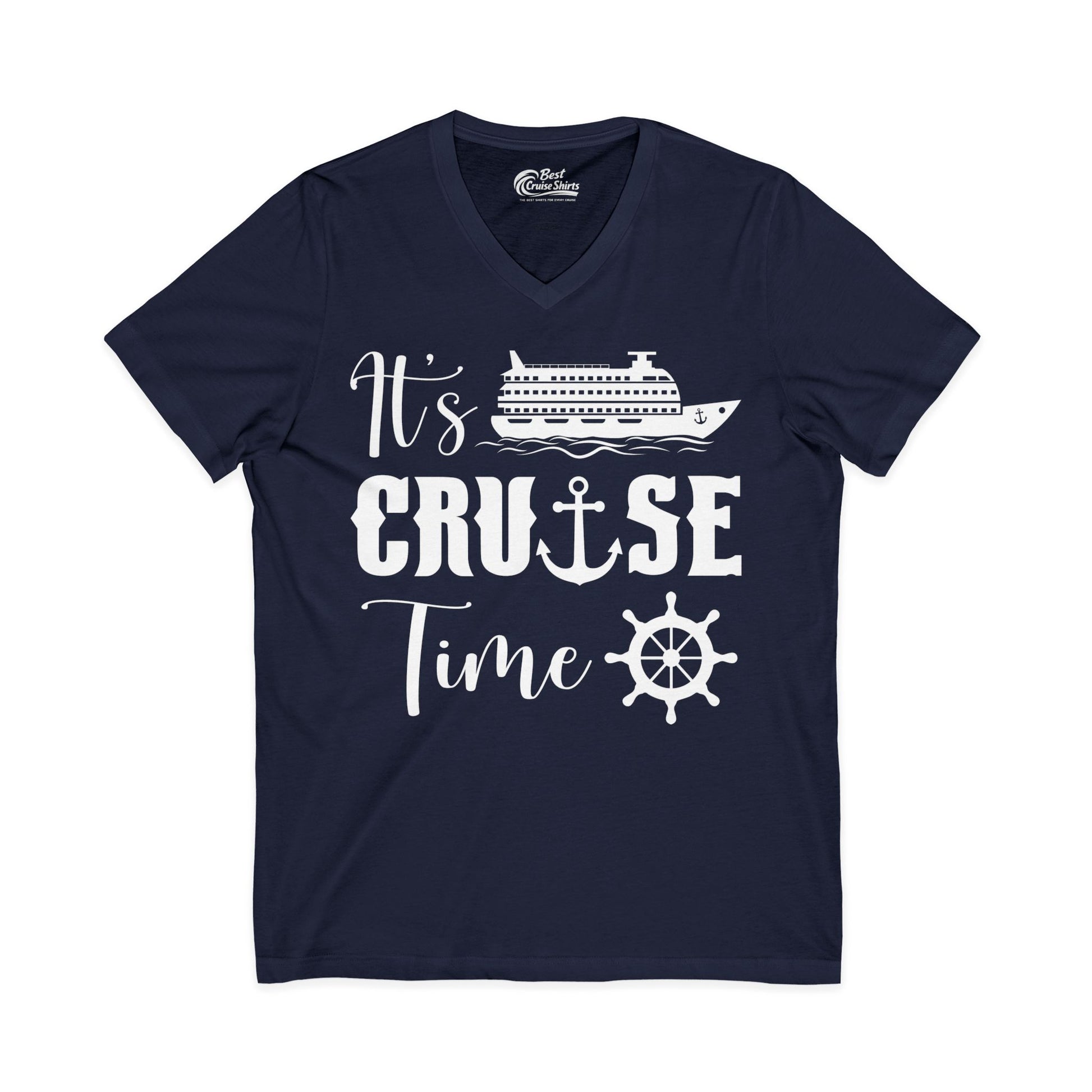 It’s Cruise Time Shirt - Nautical Ship Anchor Wheel Bold Graphic V-Neck - Best Cruise Shirts
