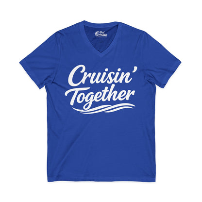 Cruisin Together Group Unity Shirt with Bold Script and Wave Design V-Neck - View 5 - Best Cruise Shirts