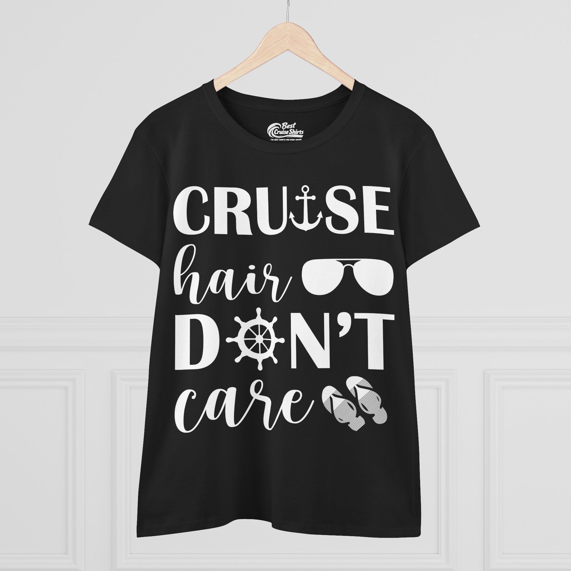Cruise Hair Don't Care Shirt - Nautical Icons Summer Vacation Tee Ladies Tee - View 3 - Best Cruise Shirts