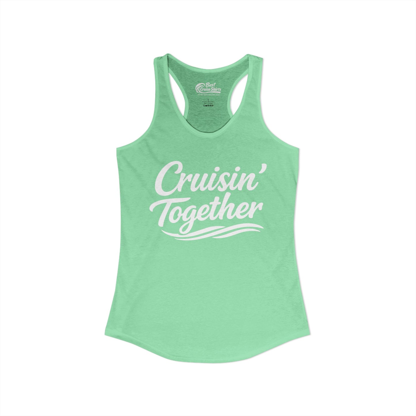Cruisin Together Group Unity Shirt with Bold Script and Wave Design Ladies Tank - View 4 - Best Cruise Shirts