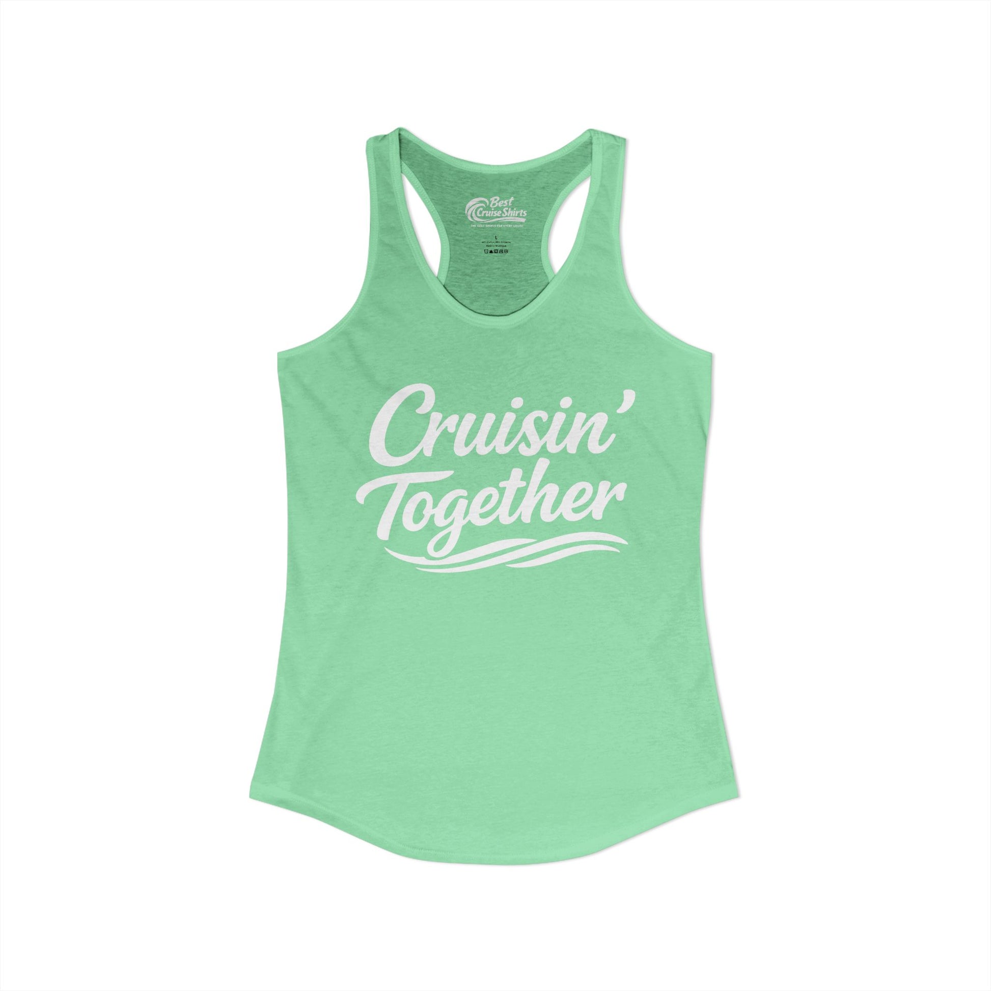 Cruisin Together Group Unity Shirt with Bold Script and Wave Design Ladies Tank - View 4 - Best Cruise Shirts