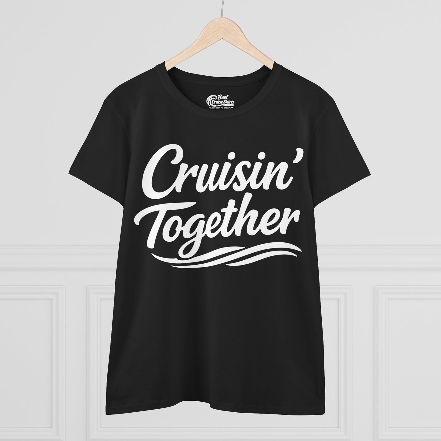 Cruisin Together Group Unity Shirt with Bold Script and Wave Design Ladies Tee - View 11 - Best Cruise Shirts