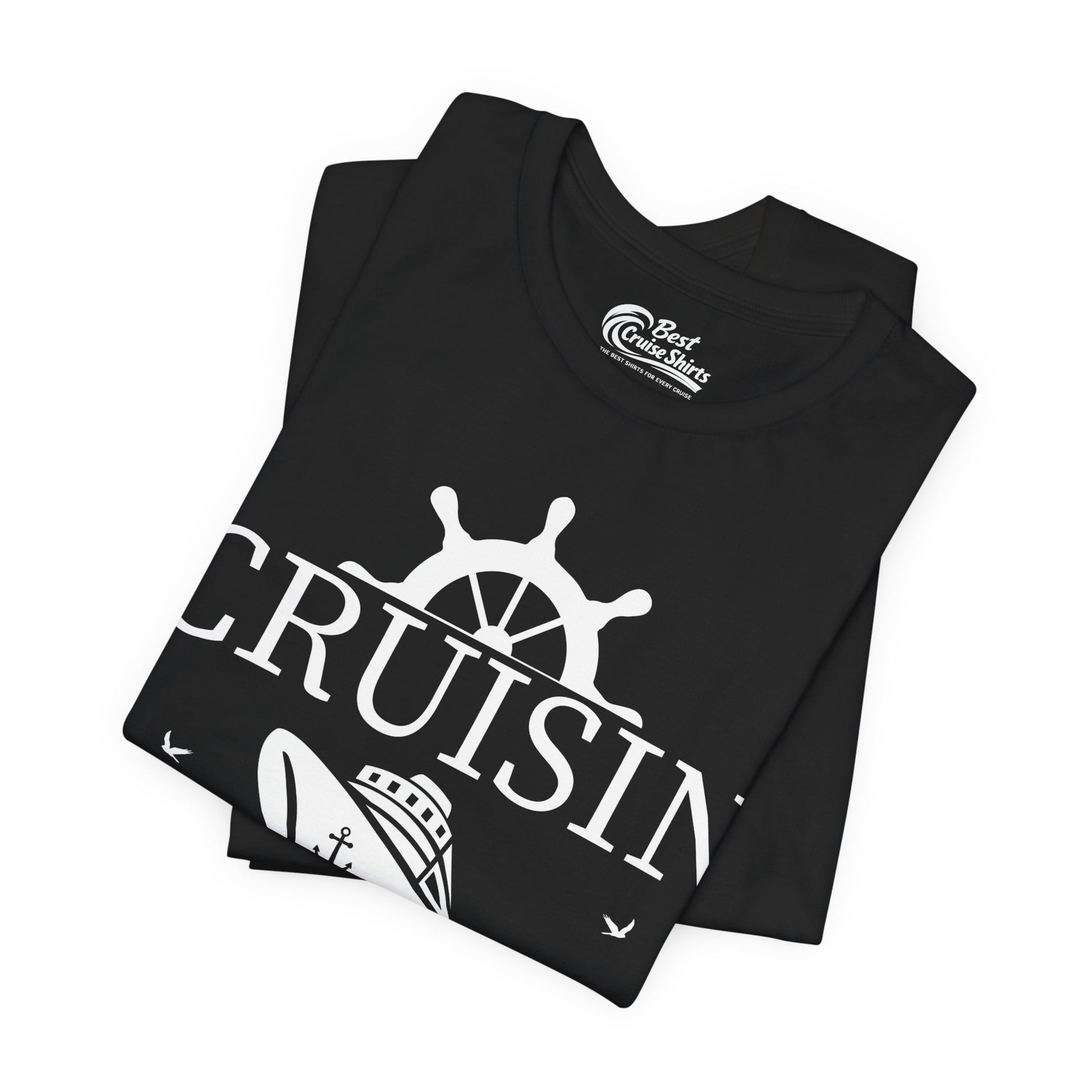 Cruisin Vibes Nautical Ocean Adventure Shirt - Bold Line Art Design Premium Tee - View 3 - Best Cruise Shirts