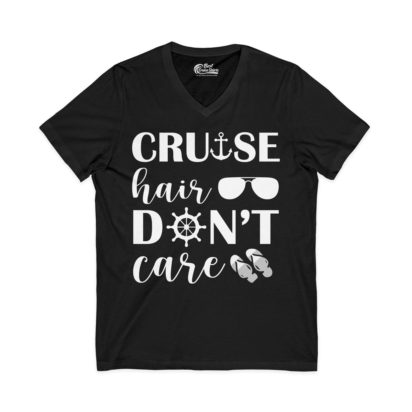 Cruise Hair Don't Care Shirt - Nautical Icons Summer Vacation Tee V-Neck - Best Cruise Shirts