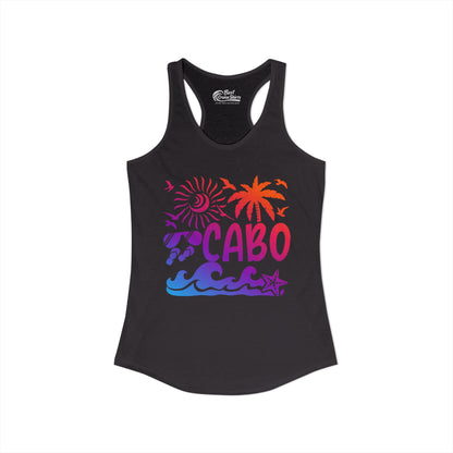 Cabo San Lucas Shirt - Tropical Sunset Palm Beach Vacation Graphic Tee Ladies Tank - View 2 - Best Cruise Shirts