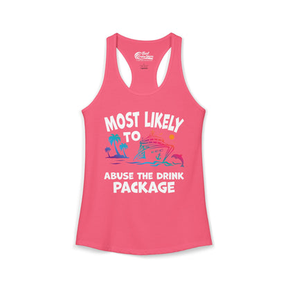 Most Likely To Abuse The Drink Package Funny Tropical Cruise Shirt Ladies Tank - View 9 - Best Cruise Shirts