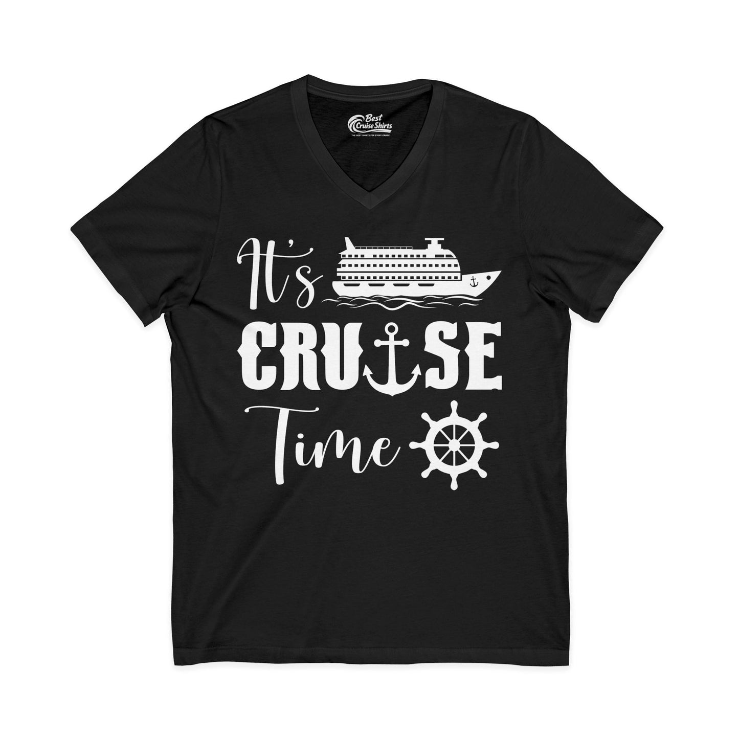 It’s Cruise Time Shirt - Nautical Ship Anchor Wheel Bold Graphic V-Neck - View 2 - Best Cruise Shirts