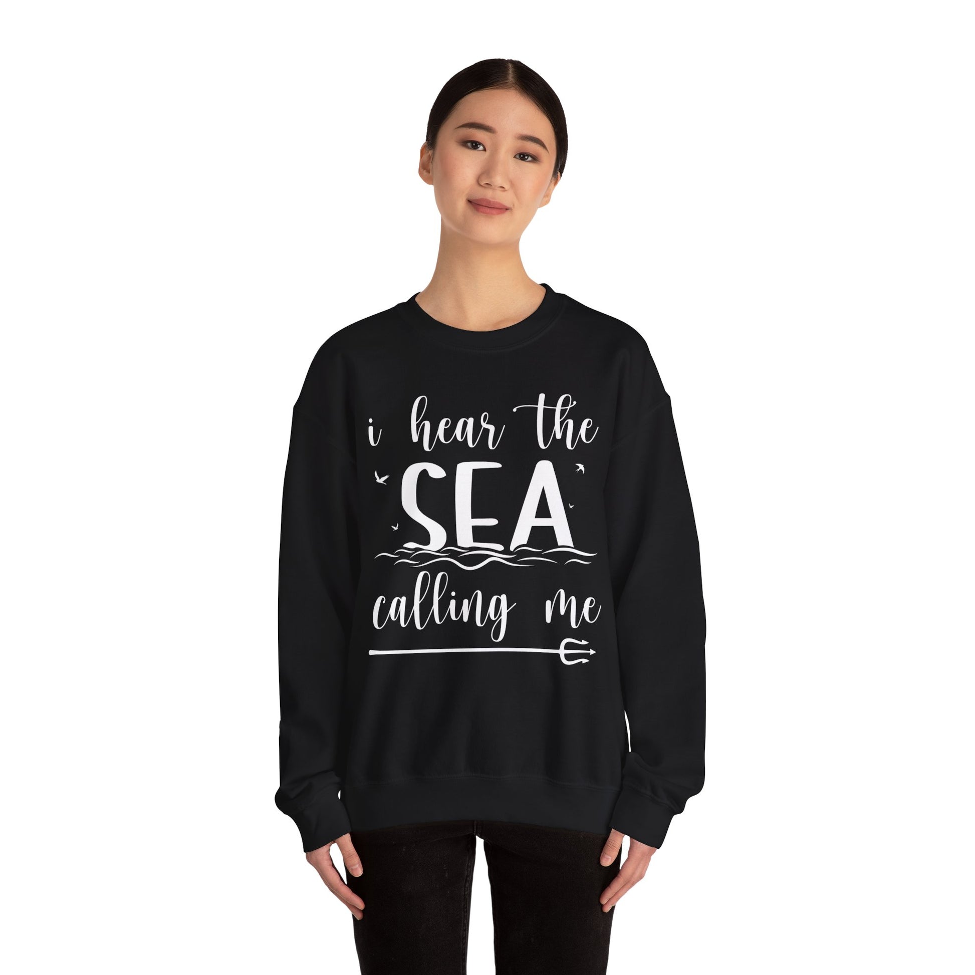 Sea Calling Nautical Beach Quote Shirt With Waves And Birds Art Sweatshirt - View 4 - Best Cruise Shirts