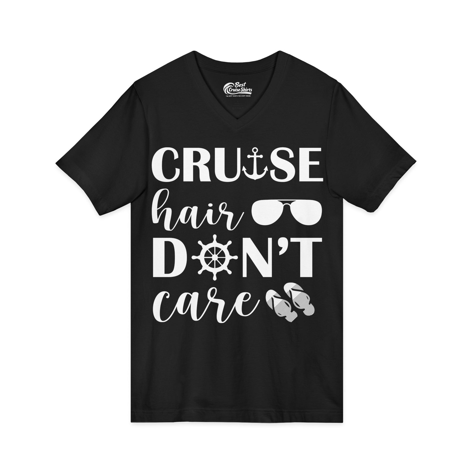 Cruise Hair Don't Care Shirt - Nautical Icons Summer Vacation Tee V-Neck - View 3 - Best Cruise Shirts
