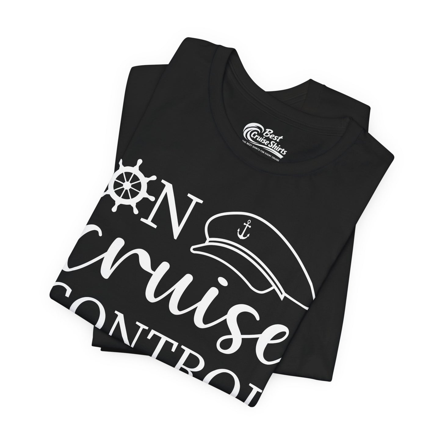 On Cruise Control Shirt - Nautical Captain Hat and Ship Wheel Design Premium Tee - View 3 - Best Cruise Shirts