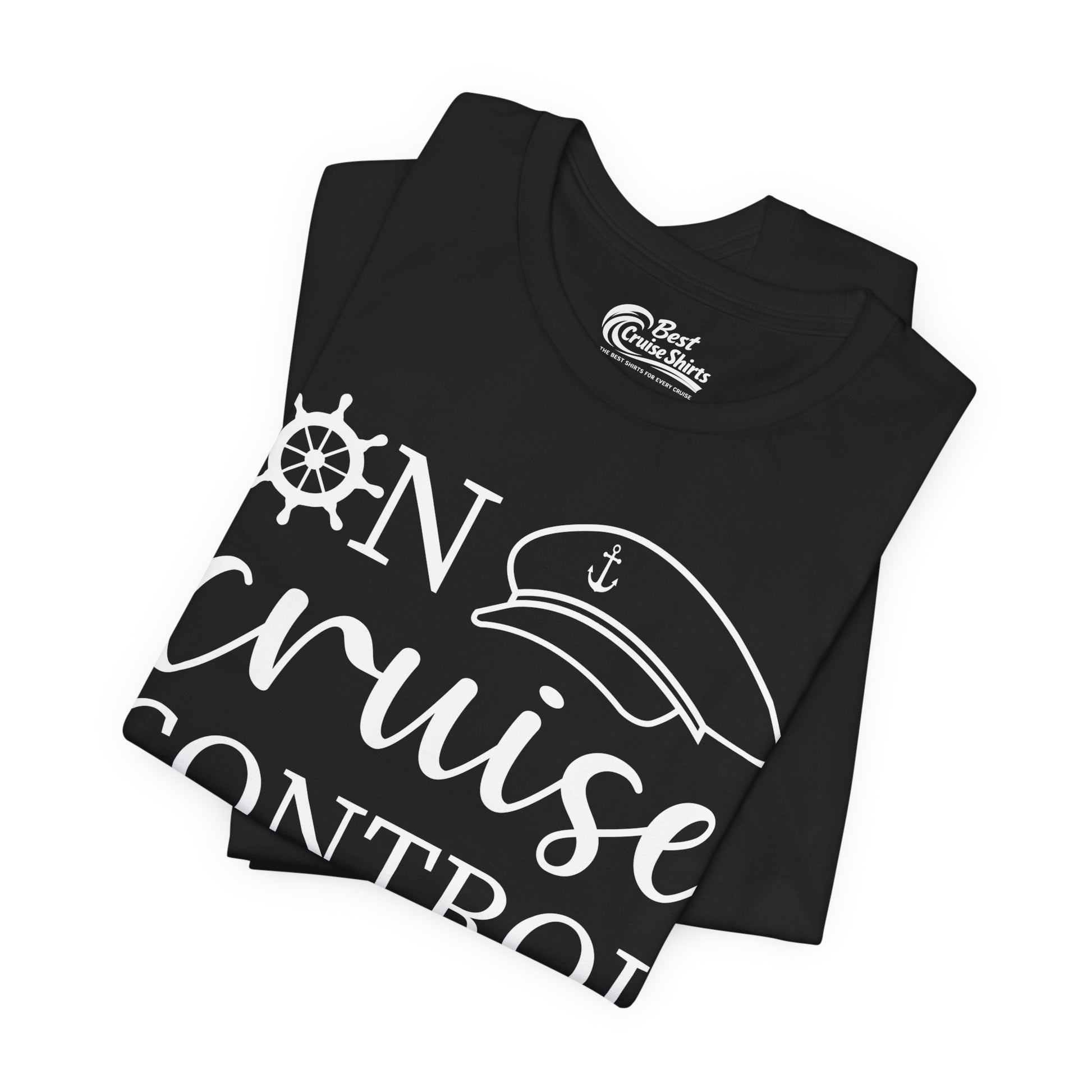 On Cruise Control Shirt - Nautical Captain Hat and Ship Wheel Design Premium Tee - View 3 - Best Cruise Shirts