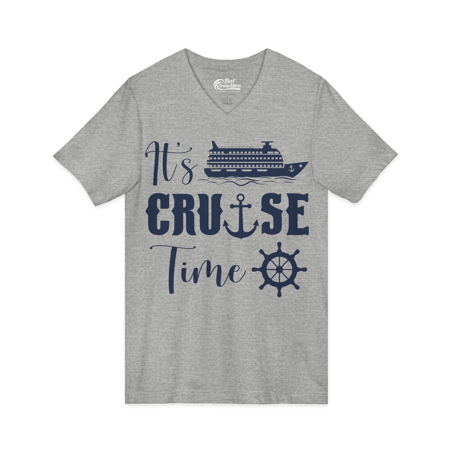 It’s Cruise Time Shirt - Nautical Ship Anchor Wheel Bold Graphic V-Neck - View 14 - Best Cruise Shirts