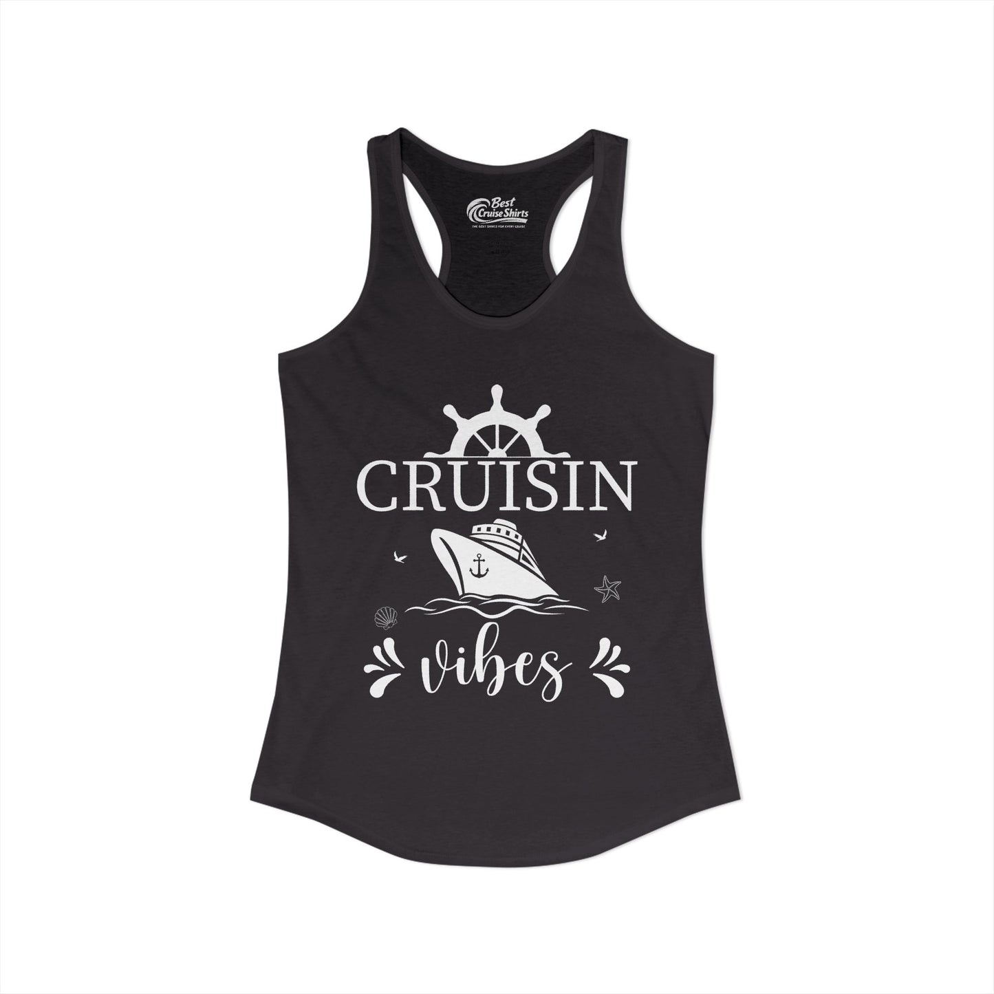 Cruisin Vibes Nautical Ocean Adventure Shirt - Bold Line Art Design Ladies Tank - View 2 - Best Cruise Shirts