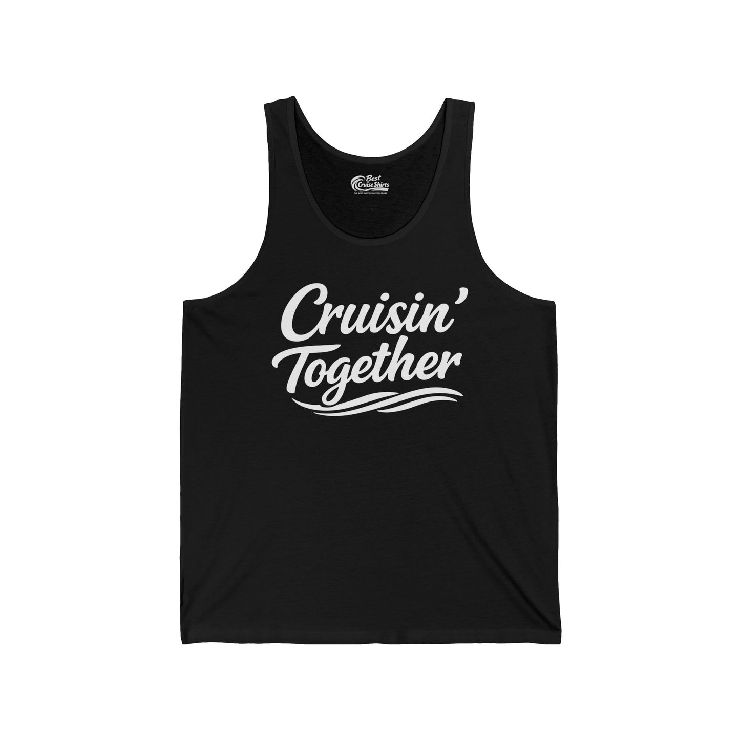 Cruisin Together Group Unity Shirt with Bold Script and Wave Design Tank Top - View 3 - Best Cruise Shirts