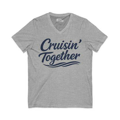 Cruisin Together Group Unity Shirt with Bold Script and Wave Design V-Neck - View 4 - Best Cruise Shirts