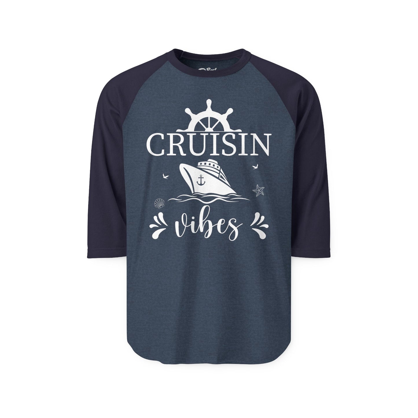 Cruisin Vibes Nautical Ocean Adventure Shirt - Bold Line Art Design 3/4 Sleeve - Best Cruise Shirts