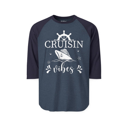 Cruisin Vibes Nautical Ocean Adventure Shirt - Bold Line Art Design 3/4 Sleeve - Best Cruise Shirts