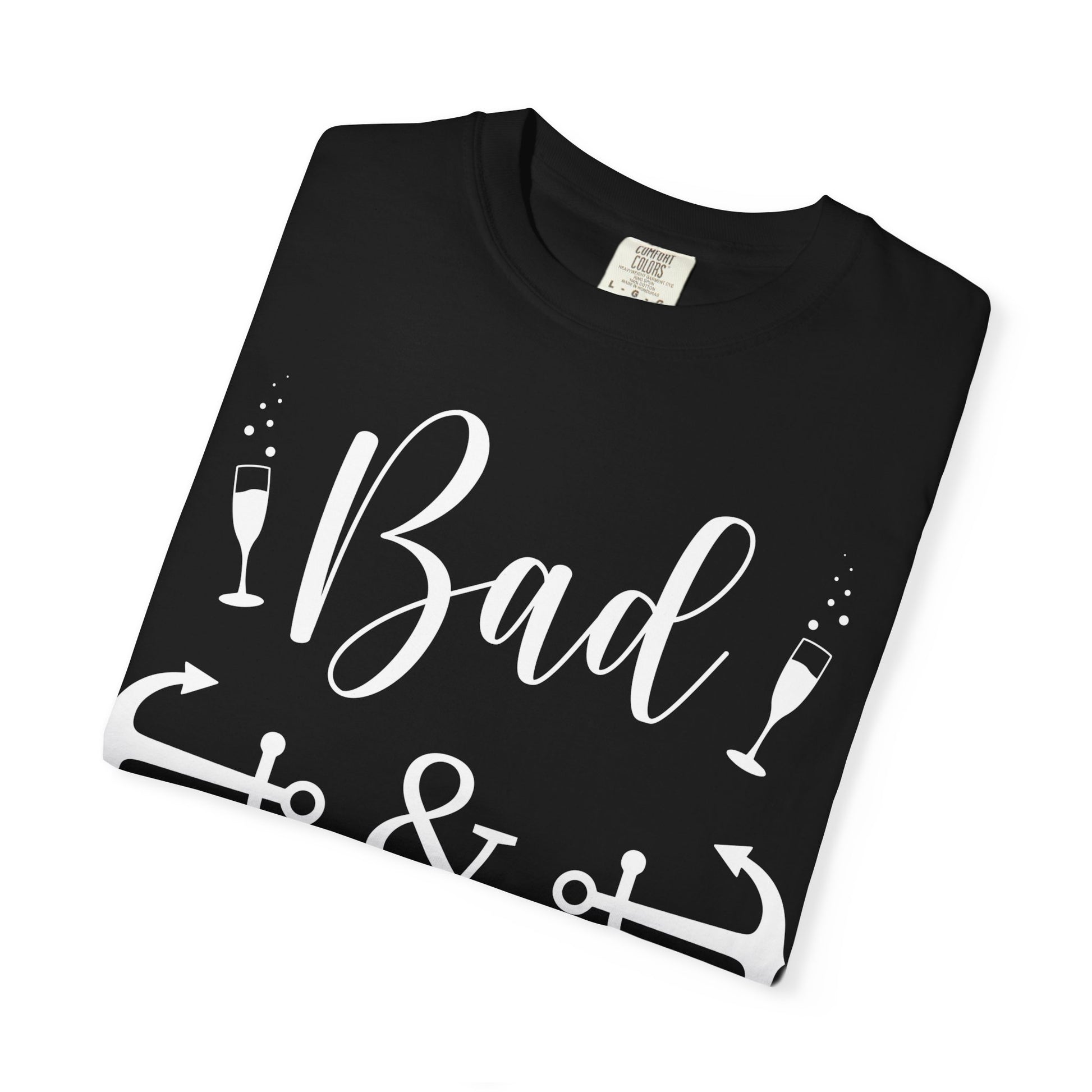 Bad and Boozy Nautical Cruise Shirt with Anchors and Ship Wheel Comfort - View 3 - Best Cruise Shirts