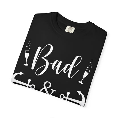 Bad and Boozy Nautical Cruise Shirt with Anchors and Ship Wheel Comfort - View 3 - Best Cruise Shirts