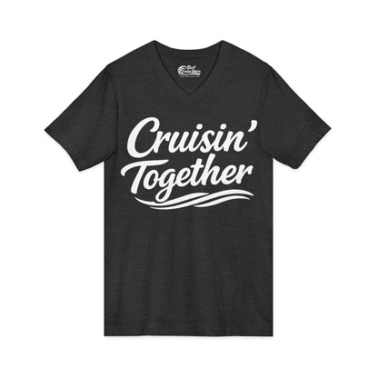 Cruisin Together Group Unity Shirt with Bold Script and Wave Design V-Neck - View 20 - Best Cruise Shirts