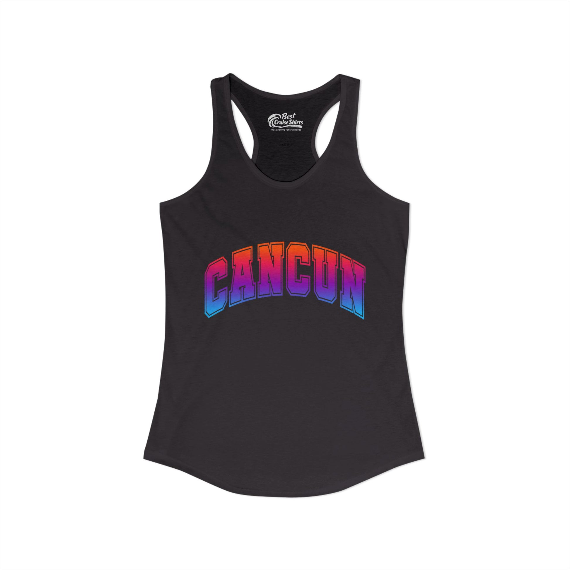 Cancun Mexico Bold Collegiate Style Shirt - Colorful Gradient Spring Break Ladies Tank - View 2 - Best Cruise Shirts