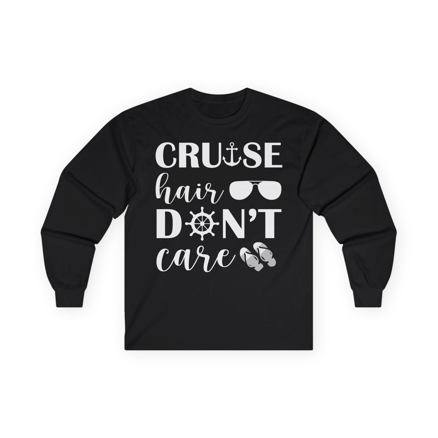 Cruise Hair Don't Care Shirt - Nautical Icons Summer Vacation Tee Long Sleeve - Best Cruise Shirts