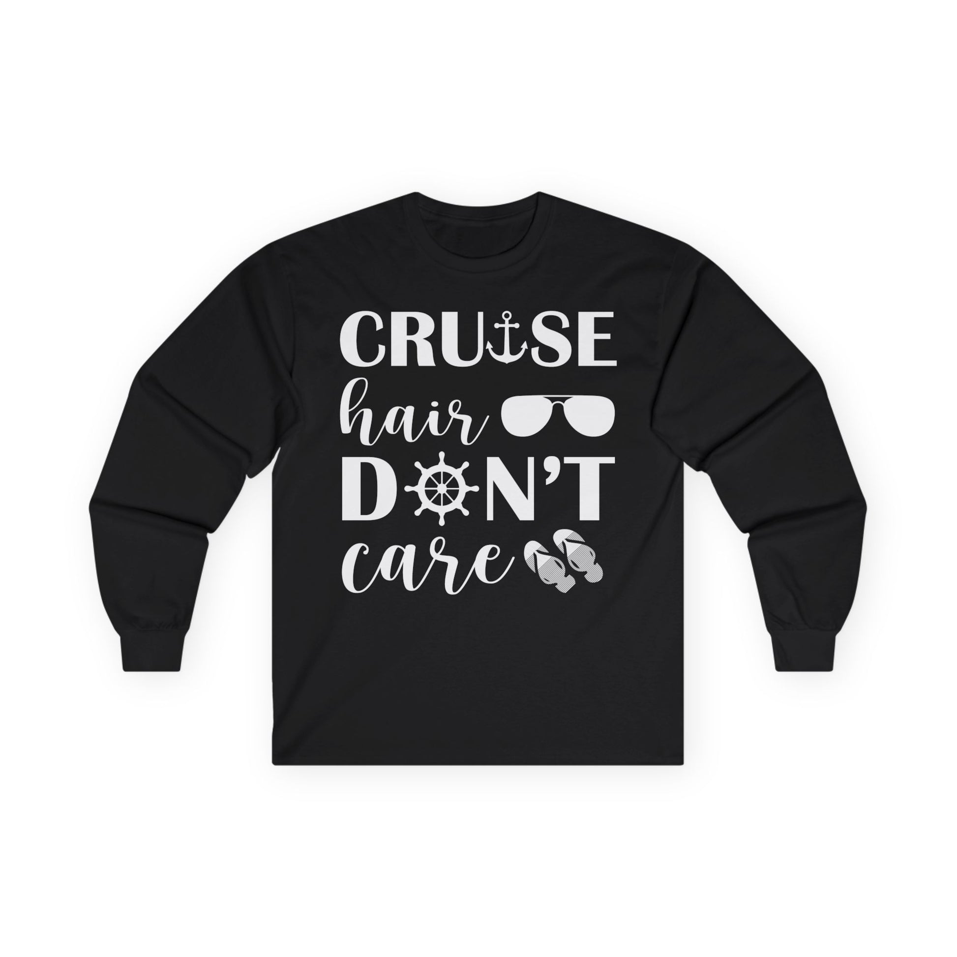 Cruise Hair Don't Care Shirt - Nautical Icons Summer Vacation Tee Long Sleeve - Best Cruise Shirts