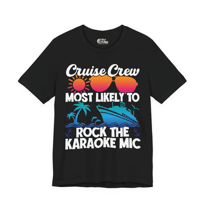 Cruise Crew Karaoke Party Shirt - Tropical Sunset Sunglasses Design Premium Tee - Best Cruise Shirts