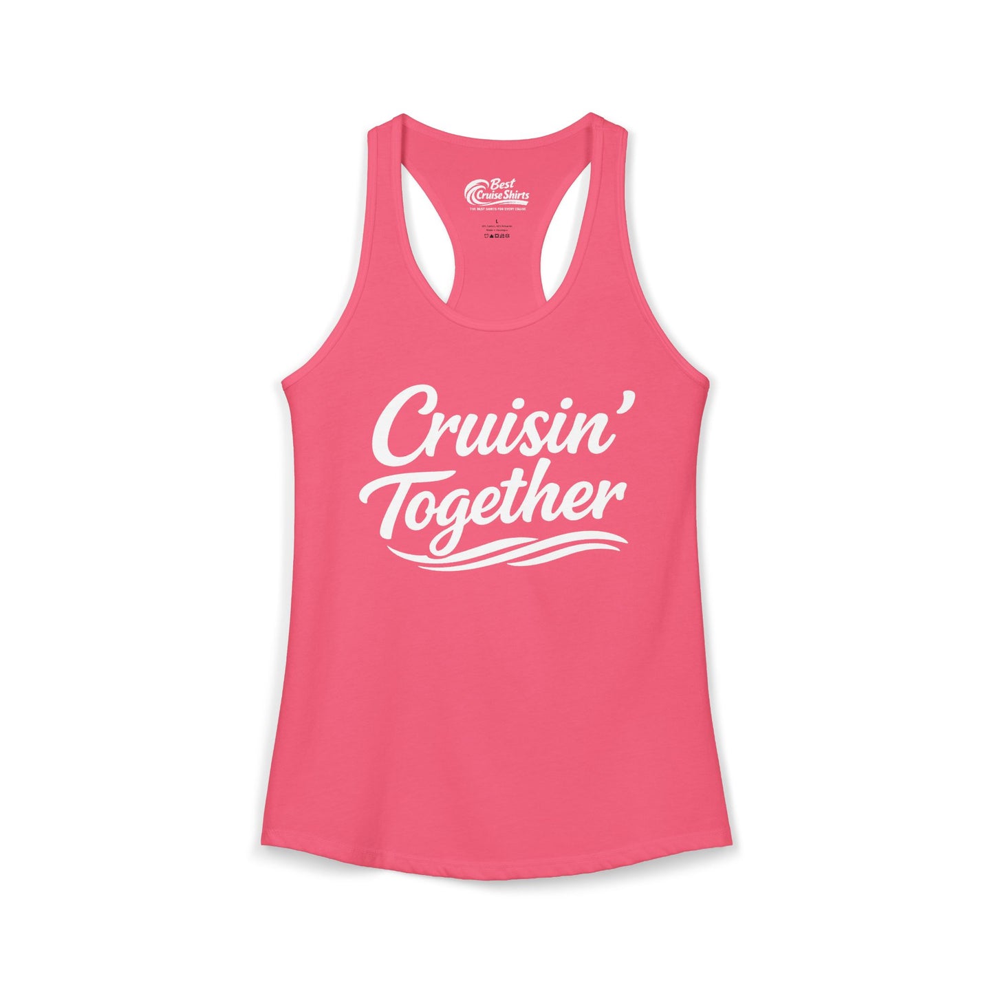 Cruisin Together Group Unity Shirt with Bold Script and Wave Design Ladies Tank - View 3 - Best Cruise Shirts