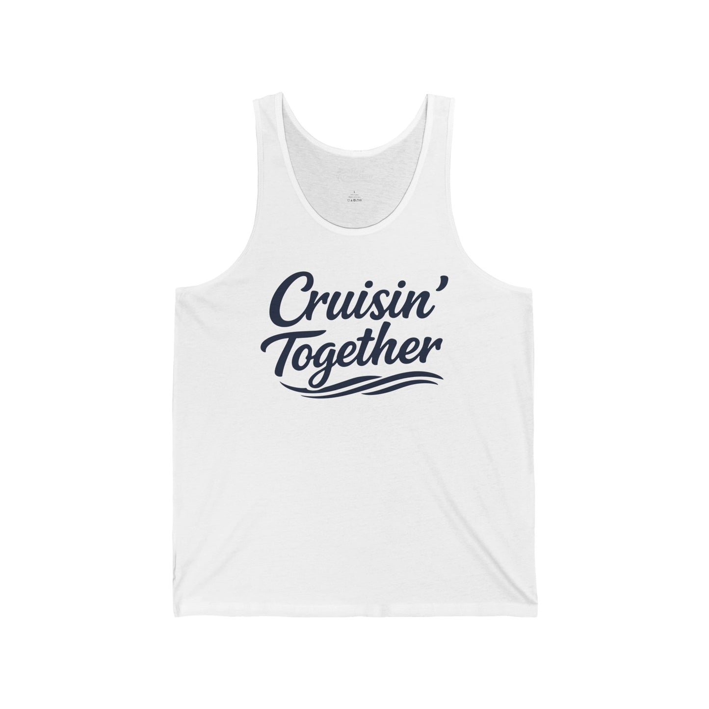 Cruisin Together Group Unity Shirt with Bold Script and Wave Design Tank Top - View 2 - Best Cruise Shirts