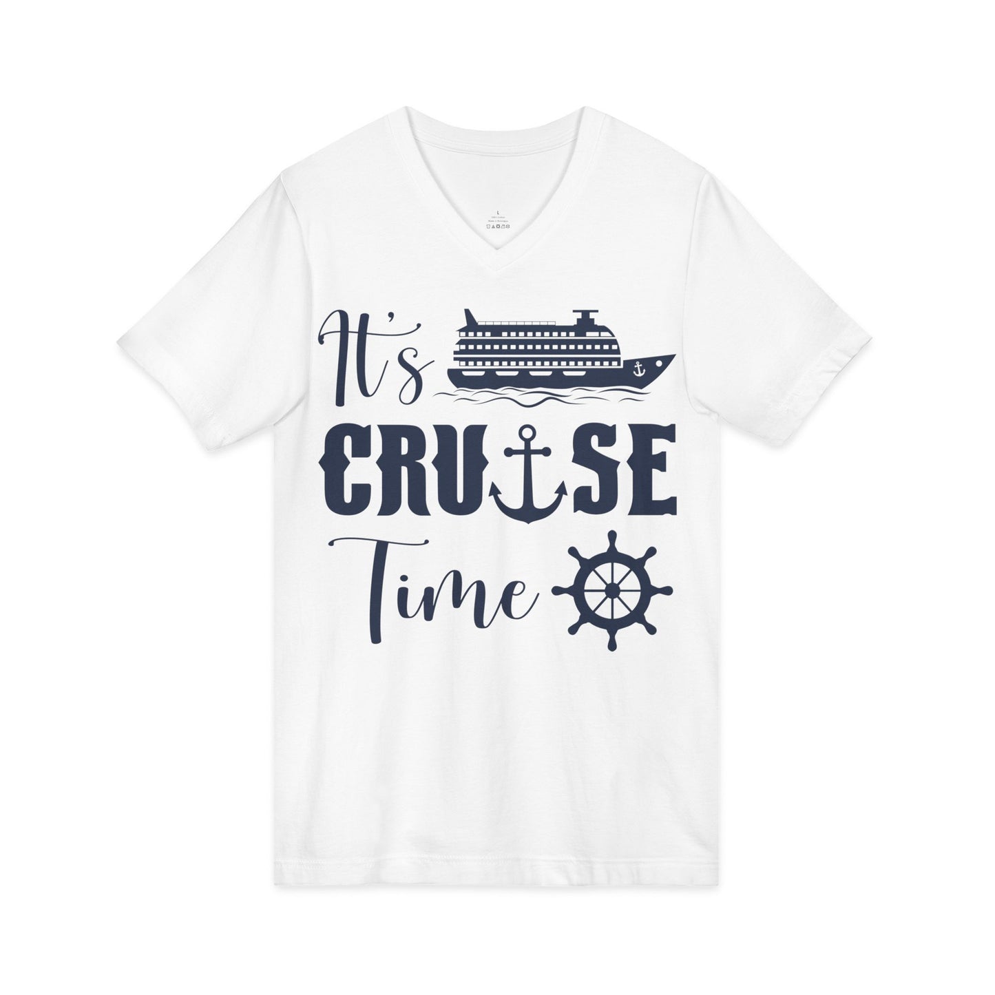 It’s Cruise Time Shirt - Nautical Ship Anchor Wheel Bold Graphic V-Neck - View 11 - Best Cruise Shirts