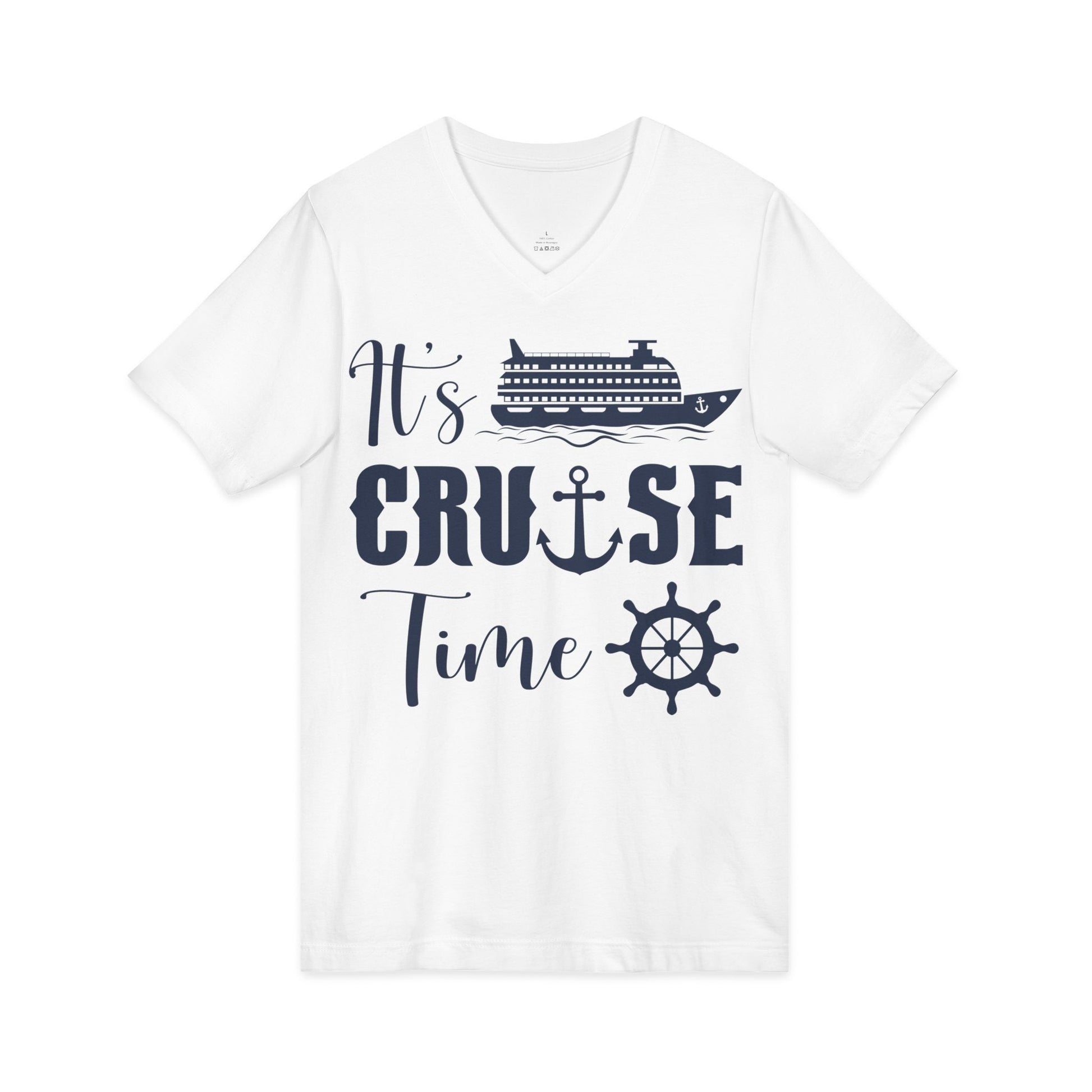 It’s Cruise Time Shirt - Nautical Ship Anchor Wheel Bold Graphic V-Neck - View 11 - Best Cruise Shirts