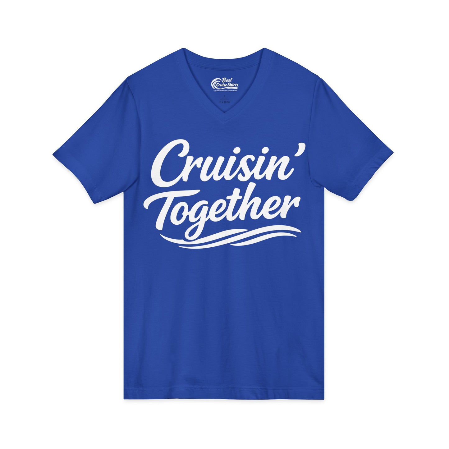 Cruisin Together Group Unity Shirt with Bold Script and Wave Design V-Neck - View 17 - Best Cruise Shirts