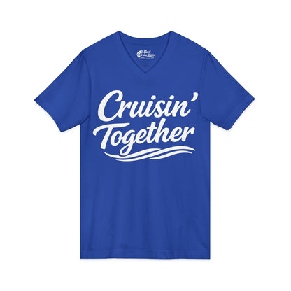 Cruisin Together Group Unity Shirt with Bold Script and Wave Design V-Neck - View 17 - Best Cruise Shirts