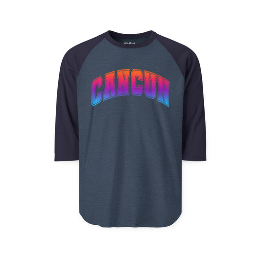 Cancun Mexico Bold Collegiate Style Shirt - Colorful Gradient Spring Break 3/4 Sleeve - Best Cruise Shirts