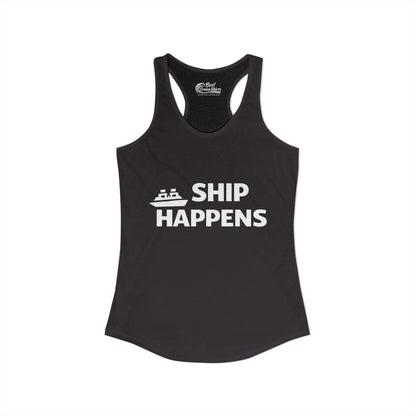 Ship Happens Funny Cruise Shirt With Bold Graphic Ship Pun Design Ladies Tank - View 2 - Best Cruise Shirts