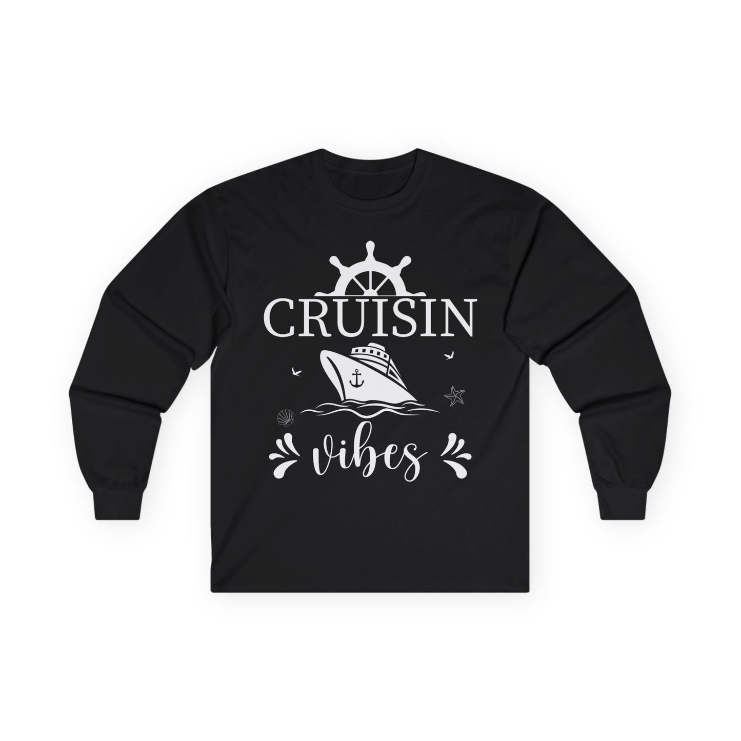 Cruisin Vibes Nautical Ocean Adventure Shirt - Bold Line Art Design Long Sleeve - Best Cruise Shirts