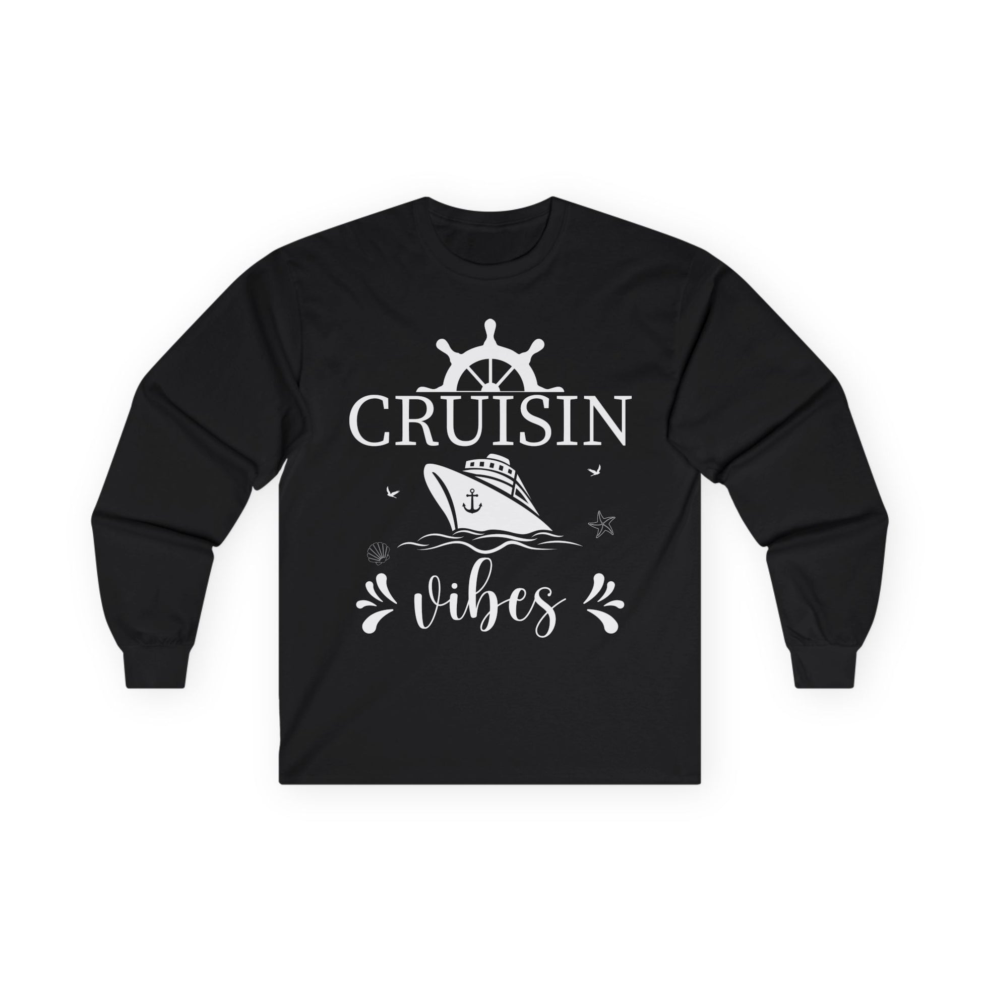 Cruisin Vibes Nautical Ocean Adventure Shirt - Bold Line Art Design Long Sleeve - Best Cruise Shirts